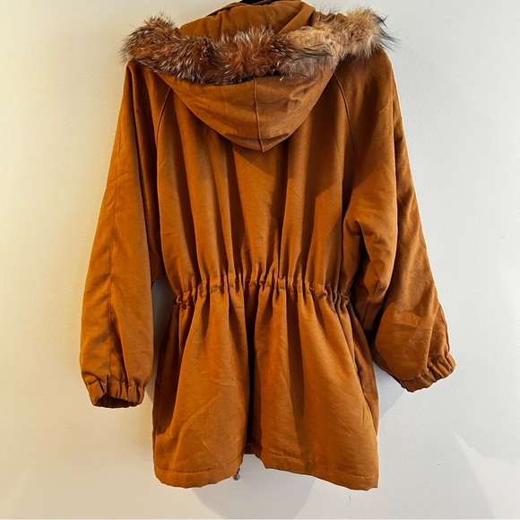 Vintage Damselle Women's Stylish Burnt Orange Utility Jacket with Fur Trim - Picture 2 of 7